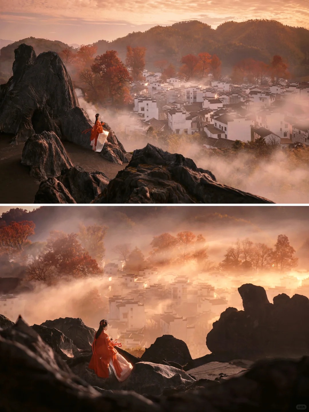 红衣入画！晨雾和徽派建筑就是秋日绝配组合_5_刘顺儿妞_江西婺源-来自52tours 我爱旅游网